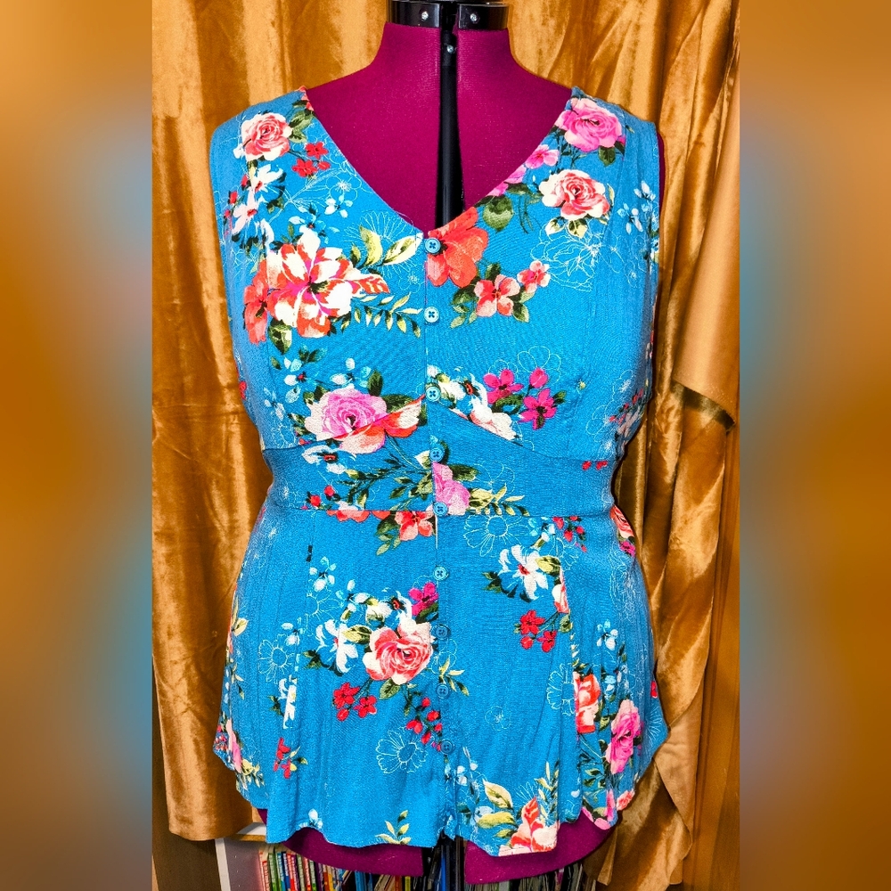 Torrid Blue Floral Blouse
